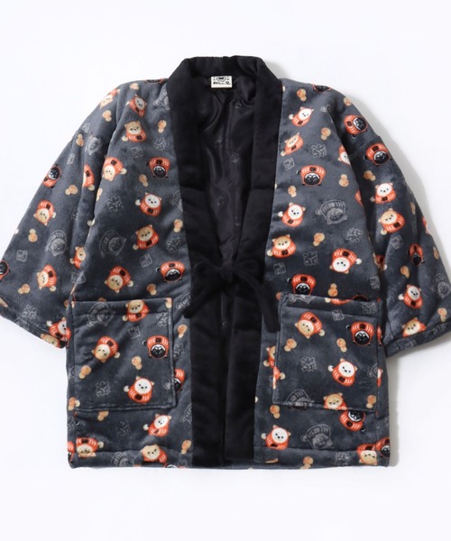 和んこ堂（ワンコドウ）の「和んこ堂 ふわもこボアフリース半纏/ちゃんちゃんこ/ワンポイント刺繍/和柄（ガウン/バスローブ・メンズ・チャコールグレー/ブラック/ブラウン/ネイビー系1/ネイビー系2/ネイビー系3・M-L）」の2枚目の写真