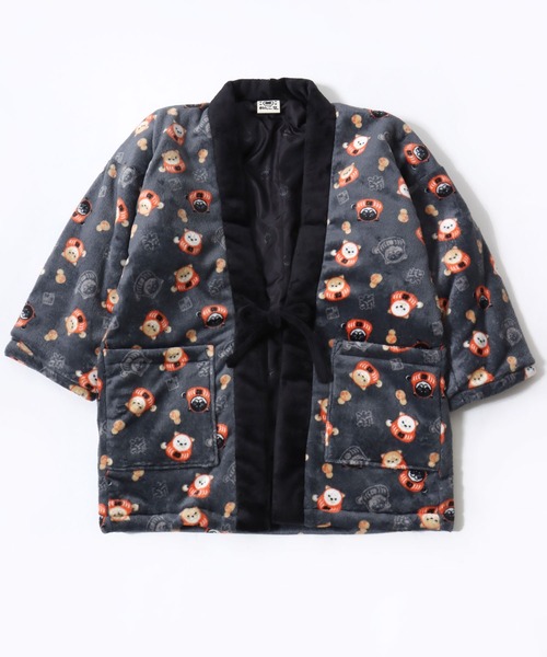 和んこ堂（ワンコドウ）の「和んこ堂 ふわもこボアフリース半纏/ちゃんちゃんこ/ワンポイント刺繍/和柄（ガウン/バスローブ・メンズ・チャコールグレー/ブラック/ブラウン/ネイビー系1/ネイビー系2/ネイビー系3・M-L）」の10枚目の写真