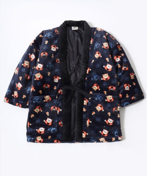 和んこ堂（ワンコドウ）の「和んこ堂 ふわもこボアフリース半纏/ちゃんちゃんこ/ワンポイント刺繍/和柄（ガウン/バスローブ・メンズ・チャコールグレー/ブラック/ブラウン/ネイビー系1/ネイビー系2/ネイビー系3・M-L）」の19枚目の写真