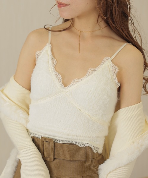 Lace Ladies(レースレディース)の「バック シャーリング Vネック ファー キャミソール(キャミソール・レディース・アイボリー/ブラック/ホワイト/ブラウン・FREE)」の3枚目の写真