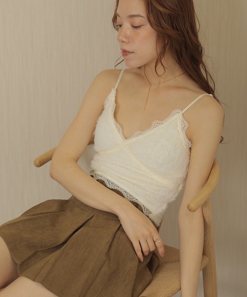 Lace Ladies(レースレディース)の「バック シャーリング Vネック ファー キャミソール(キャミソール・レディース・アイボリー/ブラック/ホワイト/ブラウン・FREE)」の8枚目の写真