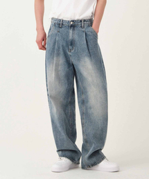ACSHI（アクシ）の「One-Tuck Washed Balloon Fit Wide Denim Pants Unisex (Light Blue)（デニムパンツ）」