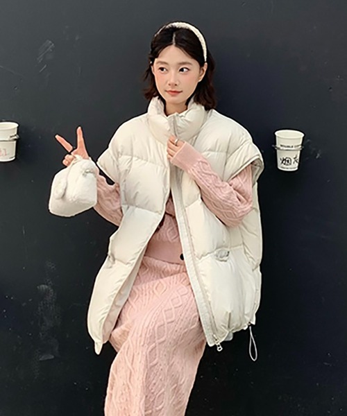 Girly Doll（ガーリードール）の「スタンドカラー中綿ベスト（ダウンベスト・レディース・ブラック/グレー/ホワイト/ブラウン・M/L）」の13枚目の写真