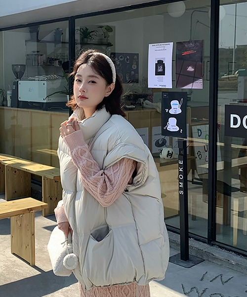 Girly Doll（ガーリードール）の「スタンドカラー中綿ベスト（ダウンベスト・レディース・ブラック/グレー/ホワイト/ブラウン・M/L）」の15枚目の写真