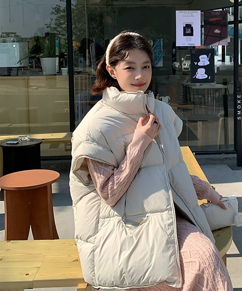 Girly Doll（ガーリードール）の「スタンドカラー中綿ベスト（ダウンベスト・レディース・ブラック/グレー/ホワイト/ブラウン・M/L）」の19枚目の写真