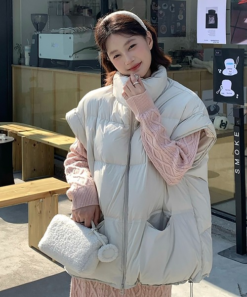 Girly Doll（ガーリードール）の「スタンドカラー中綿ベスト（ダウンベスト・レディース・ブラック/グレー/ホワイト/ブラウン・M/L）」の20枚目の写真