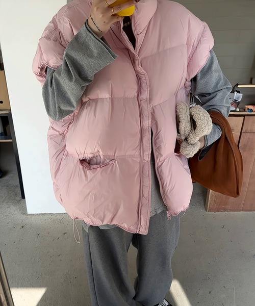 Girly Doll（ガーリードール）の「スタンドカラー中綿ベスト（ダウンベスト・レディース・ブラック/グレー/ホワイト/ブラウン・M/L）」の22枚目の写真