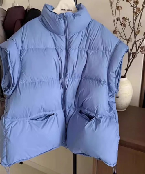 Girly Doll（ガーリードール）の「スタンドカラー中綿ベスト（ダウンベスト・レディース・ブラック/グレー/ホワイト/ブラウン・M/L）」の8枚目の写真