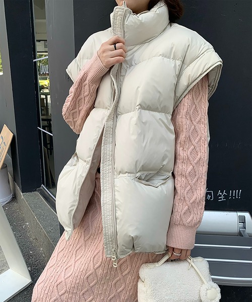 Girly Doll（ガーリードール）の「スタンドカラー中綿ベスト（ダウンベスト・レディース・ブラック/グレー/ホワイト/ブラウン・M/L）」の7枚目の写真