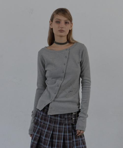 SETUP-EXE(セットアップイーエックスイー)の「STAR BUTTON TOP / MELANGE GRAY(Tシャツ/カットソー・レディース・その他・OS)」の1枚目の写真