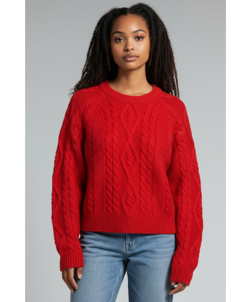 BORN SLIPPY(ボーンスリッピー)の「Soft Wool Cable Knit Sweater (Red)(ニット/セーター・レディース・その他・FREE)」の1枚目の写真