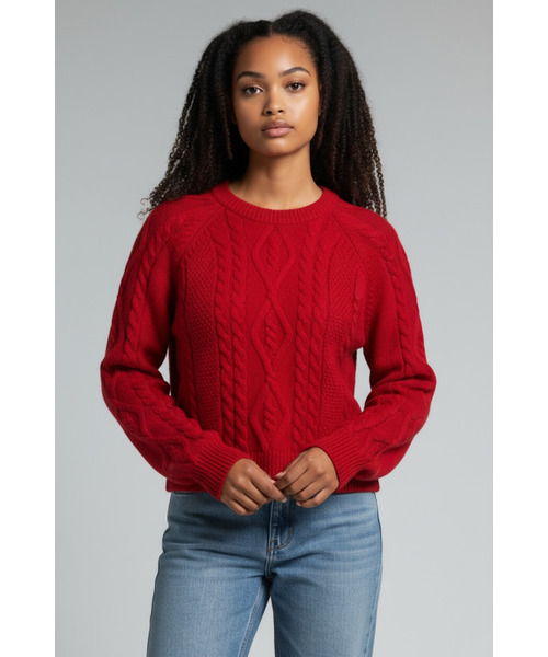 BORN SLIPPY(ボーンスリッピー)の「Soft Wool Cable Knit Sweater (Red)(ニット/セーター・レディース・その他・FREE)」の2枚目の写真