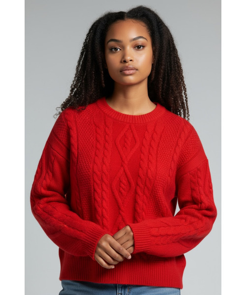 BORN SLIPPY(ボーンスリッピー)の「Soft Wool Cable Knit Sweater (Red)(ニット/セーター・レディース・その他・FREE)」の3枚目の写真