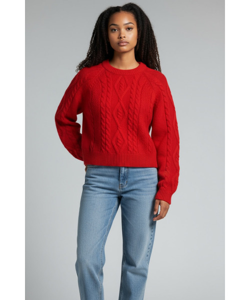 BORN SLIPPY(ボーンスリッピー)の「Soft Wool Cable Knit Sweater (Red)(ニット/セーター・レディース・その他・FREE)」の4枚目の写真