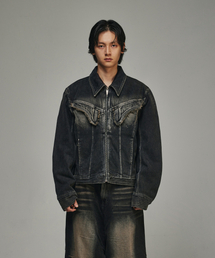 BLR（ビーエルアール）の「Dyed Curved Line Denim Trucker Jacket（デニムジャケット）」