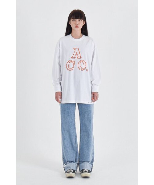 APOSTROPHE COMMA(アポストロフィコンマ)の「ACOロゴ長袖Tシャツ(ホワイト-オレンジ)(Tシャツ/カットソー・レディース・その他・MEDIUM/SMALL/X-LARGE/LARGE)」の2枚目の写真