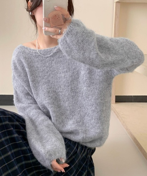 肩魅せ2WAY】ゆるっと綺麗見せ。長袖 オーバーサイズ モヘアタッチ