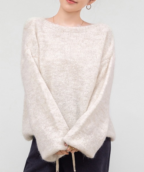 DAY CLOSET（デイ クローゼット）の「【肩魅せ2WAY】ゆるっと綺麗見せ。長袖 オーバーサイズ モヘアタッチ ニット プルオーバー レディース（ニット/セーター・レディース・ブラウン/グレー/ライトグレー/オートミール・FREE）」の8枚目の写真