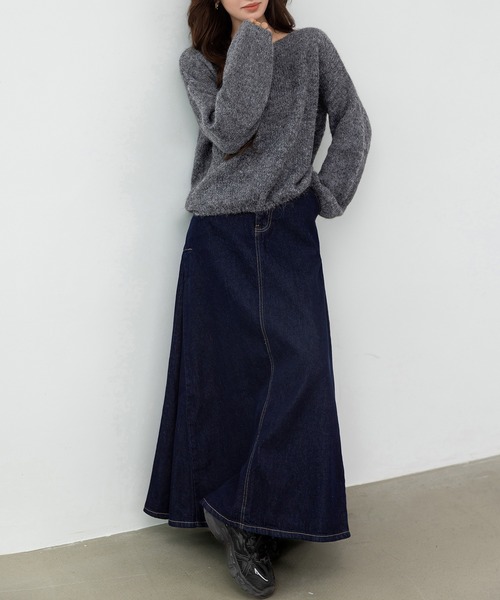 DAY CLOSET（デイ クローゼット）の「【肩魅せ2WAY】ゆるっと綺麗見せ。長袖 オーバーサイズ モヘアタッチ ニット プルオーバー レディース（ニット/セーター・レディース・ブラウン/グレー/ライトグレー/オートミール・FREE）」の20枚目の写真