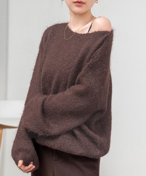 NKNIT / ンニット | 2022AW | wave pattern mohair KNIT / モヘヤ ウール ニット セーター | ダークブラウン | レディース wave pattern mohair KNIT – NKNIT