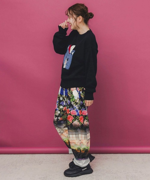 ScoLar（スカラー）の「ScoLar(スカラー) ダークメルヘン風 3柄展開ボンディングパンツ（その他パンツ・レディース・グリーン/チャコールグレー・MEDIUM）」の7枚目の写真