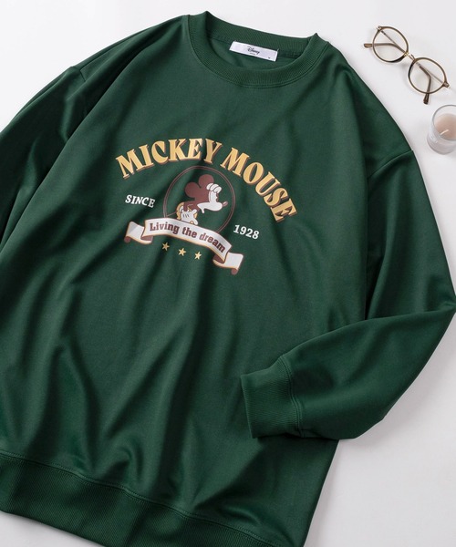 グリーン ミッキーマウス スウェット MOUSSY Disney SERIES CREATED by MOUSSY マウジー「期待を着る。」配色リブ