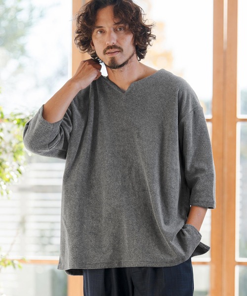 mlt5521- キーネックパイル7分袖カットソー(CMB-R0192)（Tシャツ