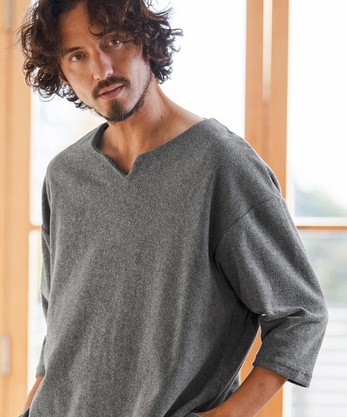 CAMBIO(カンビオ)の「mlt5521- キーネックパイル7分袖カットソー(CMB-R0192)(Tシャツ/カットソー・メンズ・ブラック/グレー/ホワイト・S/M/L)」の6枚目の写真
