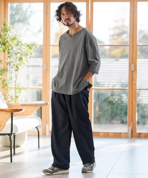 CAMBIO(カンビオ)の「mlt5521- キーネックパイル7分袖カットソー(CMB-R0192)(Tシャツ/カットソー・メンズ・ブラック/グレー/ホワイト・S/M/L)」の7枚目の写真