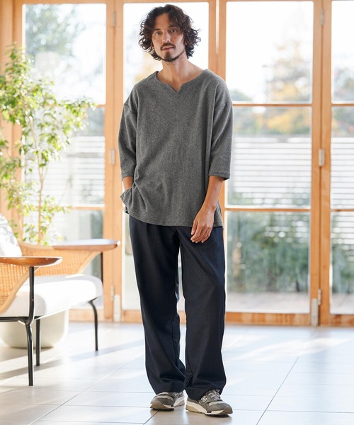 CAMBIO(カンビオ)の「mlt5521- キーネックパイル7分袖カットソー(CMB-R0192)(Tシャツ/カットソー・メンズ・ブラック/グレー/ホワイト・S/M/L)」の8枚目の写真