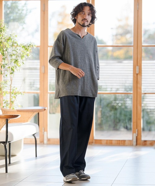 CAMBIO(カンビオ)の「mlt5521- キーネックパイル7分袖カットソー(CMB-R0192)(Tシャツ/カットソー・メンズ・ブラック/グレー/ホワイト・S/M/L)」の9枚目の写真