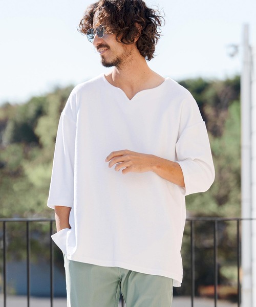 CAMBIO(カンビオ)の「mlt5521- キーネックパイル7分袖カットソー(CMB-R0192)(Tシャツ/カットソー・メンズ・ブラック/グレー/ホワイト・S/M/L)」の10枚目の写真