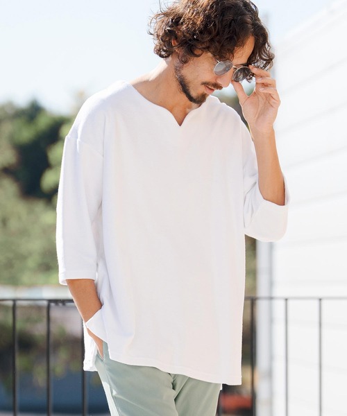 CAMBIO(カンビオ)の「mlt5521- キーネックパイル7分袖カットソー(CMB-R0192)(Tシャツ/カットソー・メンズ・ブラック/グレー/ホワイト・S/M/L)」の11枚目の写真