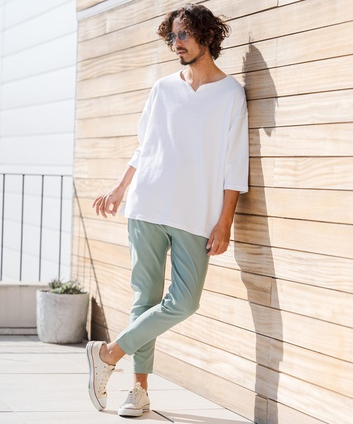 CAMBIO(カンビオ)の「mlt5521- キーネックパイル7分袖カットソー(CMB-R0192)(Tシャツ/カットソー・メンズ・ブラック/グレー/ホワイト・S/M/L)」の13枚目の写真