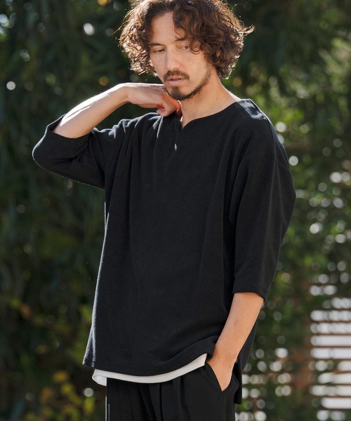 CAMBIO(カンビオ)の「mlt5521- キーネックパイル7分袖カットソー(CMB-R0192)(Tシャツ/カットソー・メンズ・ブラック/グレー/ホワイト・S/M/L)」の15枚目の写真