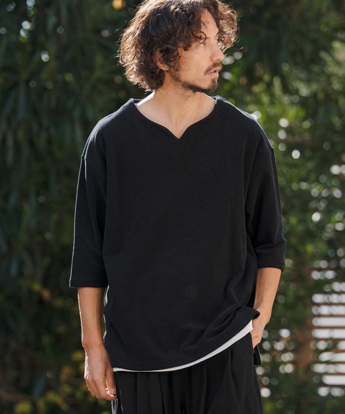 CAMBIO(カンビオ)の「mlt5521- キーネックパイル7分袖カットソー(CMB-R0192)(Tシャツ/カットソー・メンズ・ブラック/グレー/ホワイト・S/M/L)」の16枚目の写真