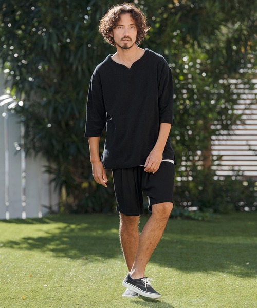 CAMBIO(カンビオ)の「mlt5521- キーネックパイル7分袖カットソー(CMB-R0192)(Tシャツ/カットソー・メンズ・ブラック/グレー/ホワイト・S/M/L)」の17枚目の写真