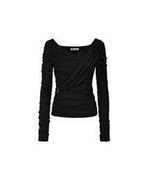 PAIN OR PLEASURE（ペインオアプレジャー）の「SOFT DRAPED OFF SHOULDER TOP black（Tシャツ/カットソー）」