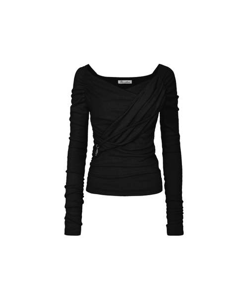 PAIN OR PLEASURE(ペインオアプレジャー)の「SOFT DRAPED OFF SHOULDER TOP black(Tシャツ/カットソー・レディース・その他・MEDIUM/SMALL)」の1枚目の写真