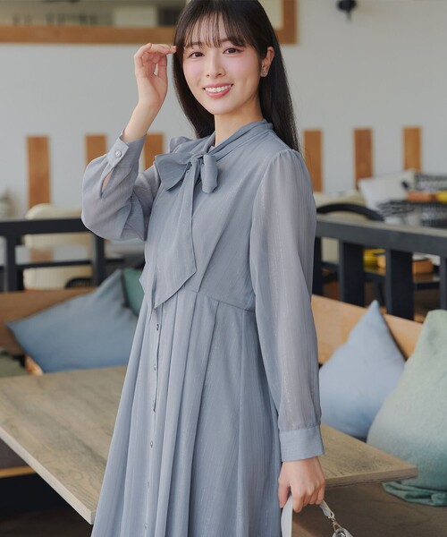 Tiaclasse（ティアクラッセ）の「【2WAY取り外しリボン付き】リボンタイラメシフォンワンピース（ワンピース・レディース・ブラック/ミント/サックスブルー・L/M/S）」の13枚目の写真