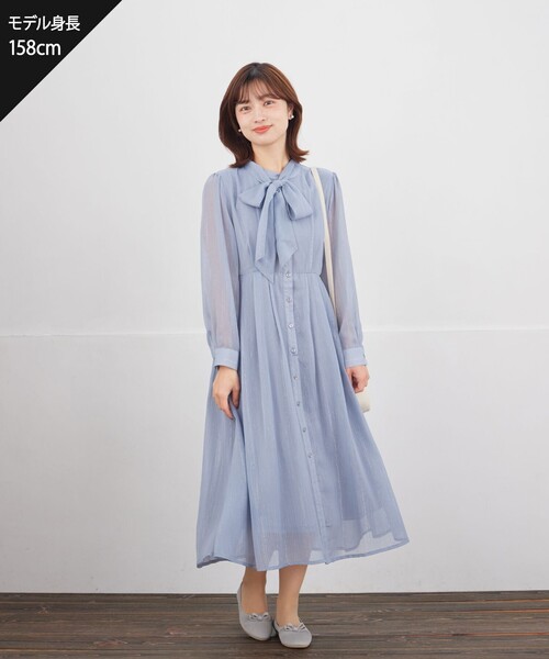 Tiaclasse（ティアクラッセ）の「【2WAY取り外しリボン付き】リボンタイラメシフォンワンピース（ワンピース・レディース・ブラック/ミント/サックスブルー・L/M/S）」の7枚目の写真