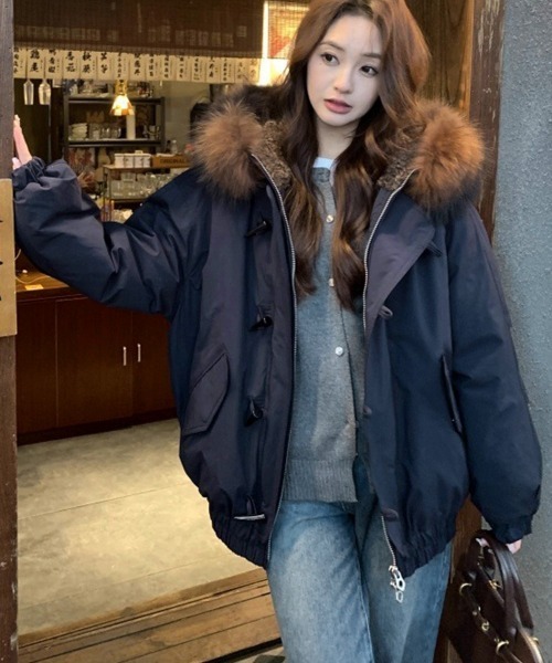 トグルボタン中綿ジャケットファー襟コート 送料無料 即日発送 セール】トグルボタン中綿ジャケットファー襟コート（ダウンジャケット