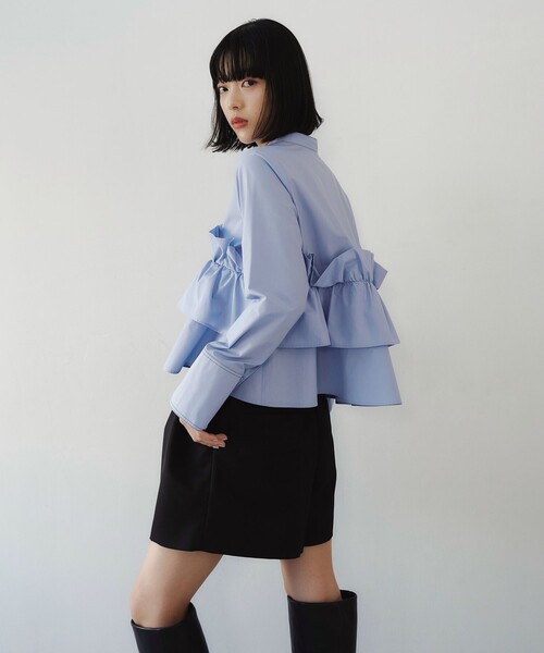 EMMEL REFINES（エメルリファインズ）の「＜EMMEL REFINES＞EM バンドカラー フリルシャツ（シャツ/ブラウス・レディース・ライトブルー/ホワイト・FREE）」の10枚目の写真