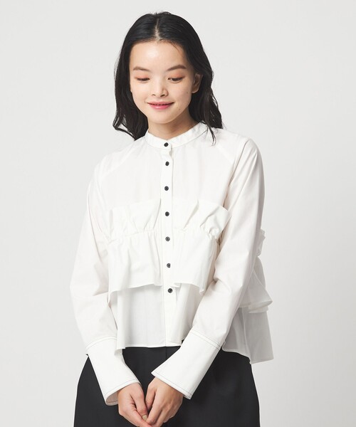 EMMEL REFINES（エメルリファインズ）の「＜EMMEL REFINES＞EM バンドカラー フリルシャツ（シャツ/ブラウス・レディース・ライトブルー/ホワイト・FREE）」の11枚目の写真