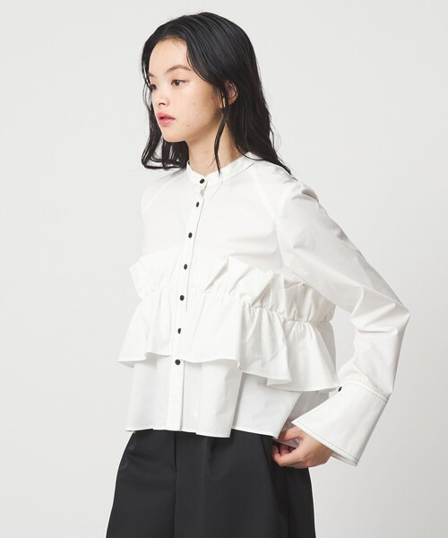 EMMEL REFINES（エメルリファインズ）の「＜EMMEL REFINES＞EM バンドカラー フリルシャツ（シャツ/ブラウス・レディース・ライトブルー/ホワイト・FREE）」の12枚目の写真