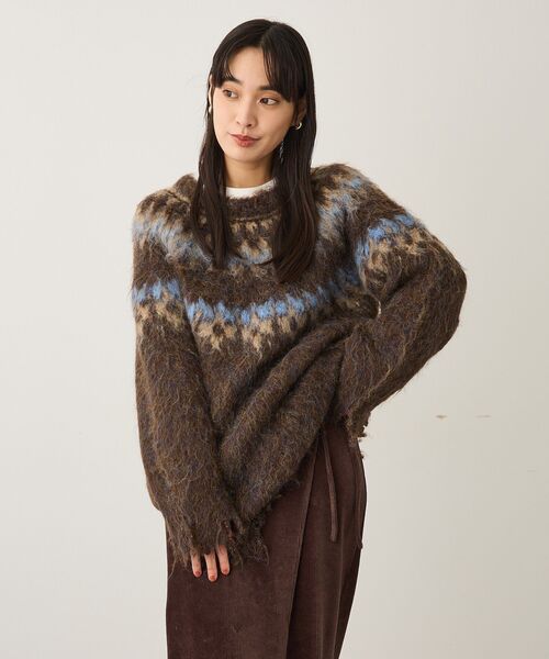CRAFT STANDARD BOUTIQUE(クラフトスタンダードブティック)の「洗える/ノルディック起毛ニットプルオーバー(ニット/セーター・レディース・グレー/アイボリー/ブラウン・FREE)」の4枚目の写真