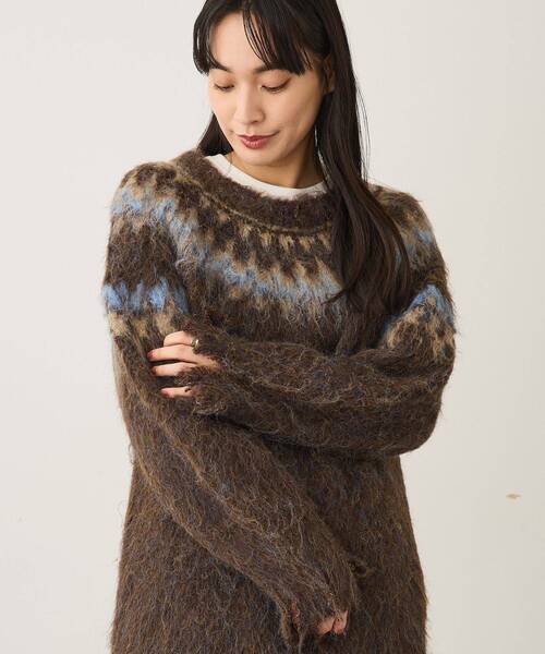 CRAFT STANDARD BOUTIQUE(クラフトスタンダードブティック)の「洗える/ノルディック起毛ニットプルオーバー(ニット/セーター・レディース・グレー/アイボリー/ブラウン・FREE)」の5枚目の写真