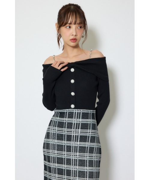 rienda(リエンダ)の「リボンデザインツイードニットワンピース 春服(ワンピース・レディース・ブラック/ピンク・FREE)」の3枚目の写真