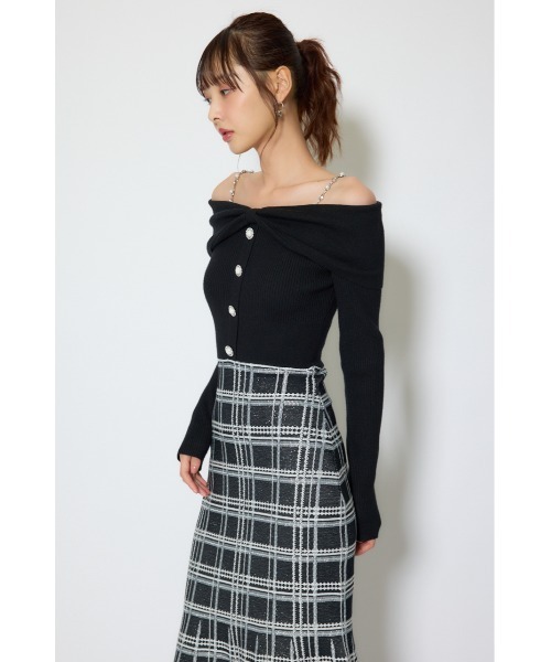 rienda(リエンダ)の「リボンデザインツイードニットワンピース 春服(ワンピース・レディース・ブラック/ピンク・FREE)」の4枚目の写真