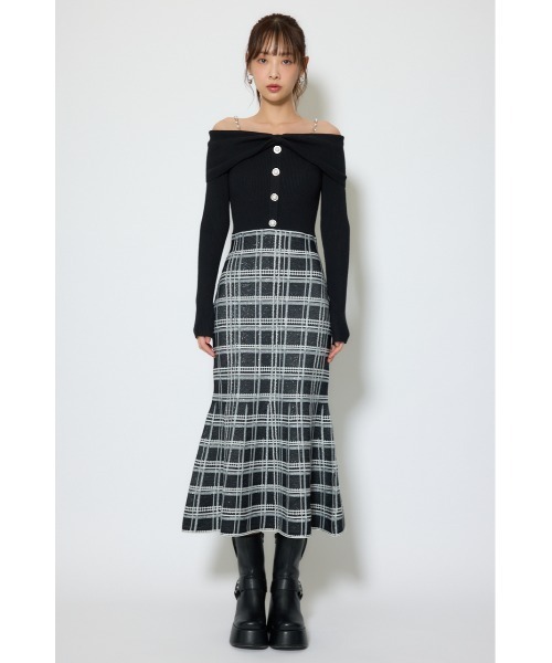 rienda(リエンダ)の「リボンデザインツイードニットワンピース 春服(ワンピース・レディース・ブラック/ピンク・FREE)」の5枚目の写真